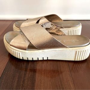 Altar’d State rose gold criss cross slip-on platform sandals